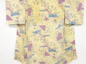 アンティーク　錦紗　読み本に草花模様単衣長襦袢